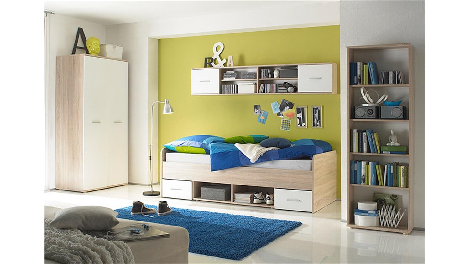 AVANTI TRENDSTORE - Neo - Set camera per bambini o ragazzi in laminato di quercia Sonoma/bianco
