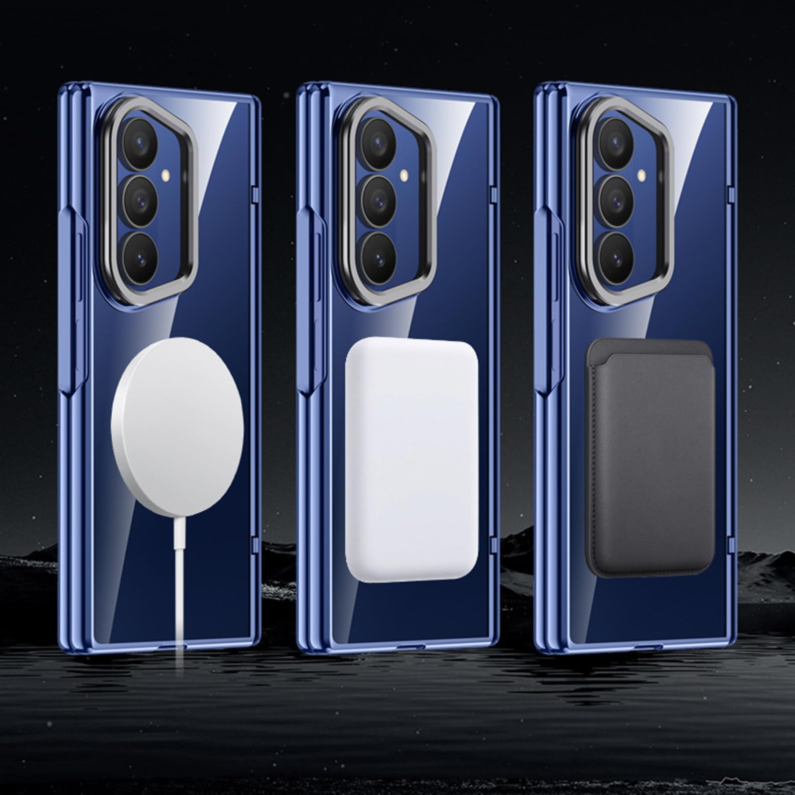 Custodia magnetica for Samsung Galaxy Z Fold 8 Ultra, con copertura for cavalletto for lenti in metallo Custodia protettiva con cerniera for schermo trasparente elettrolitico(Blue)