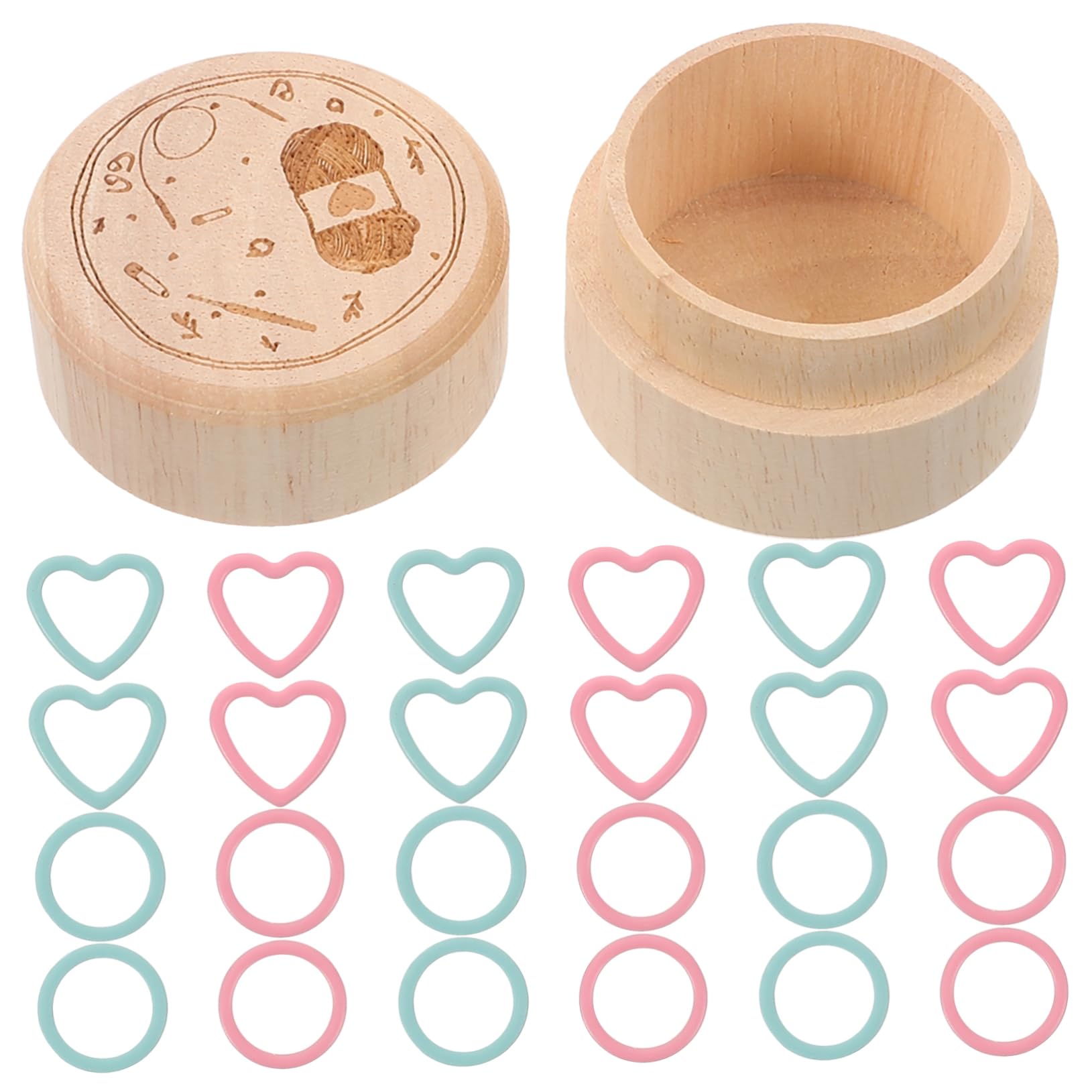 DOITOOL 5 Sätze Rundes Holz Strickmarkierer Set mit Aufbewahrungsbox Herzen Pastellblau Handgefertigte Maschenmarkierer für Stricken und Häkeln Praktisch und Leicht zu Transportieren