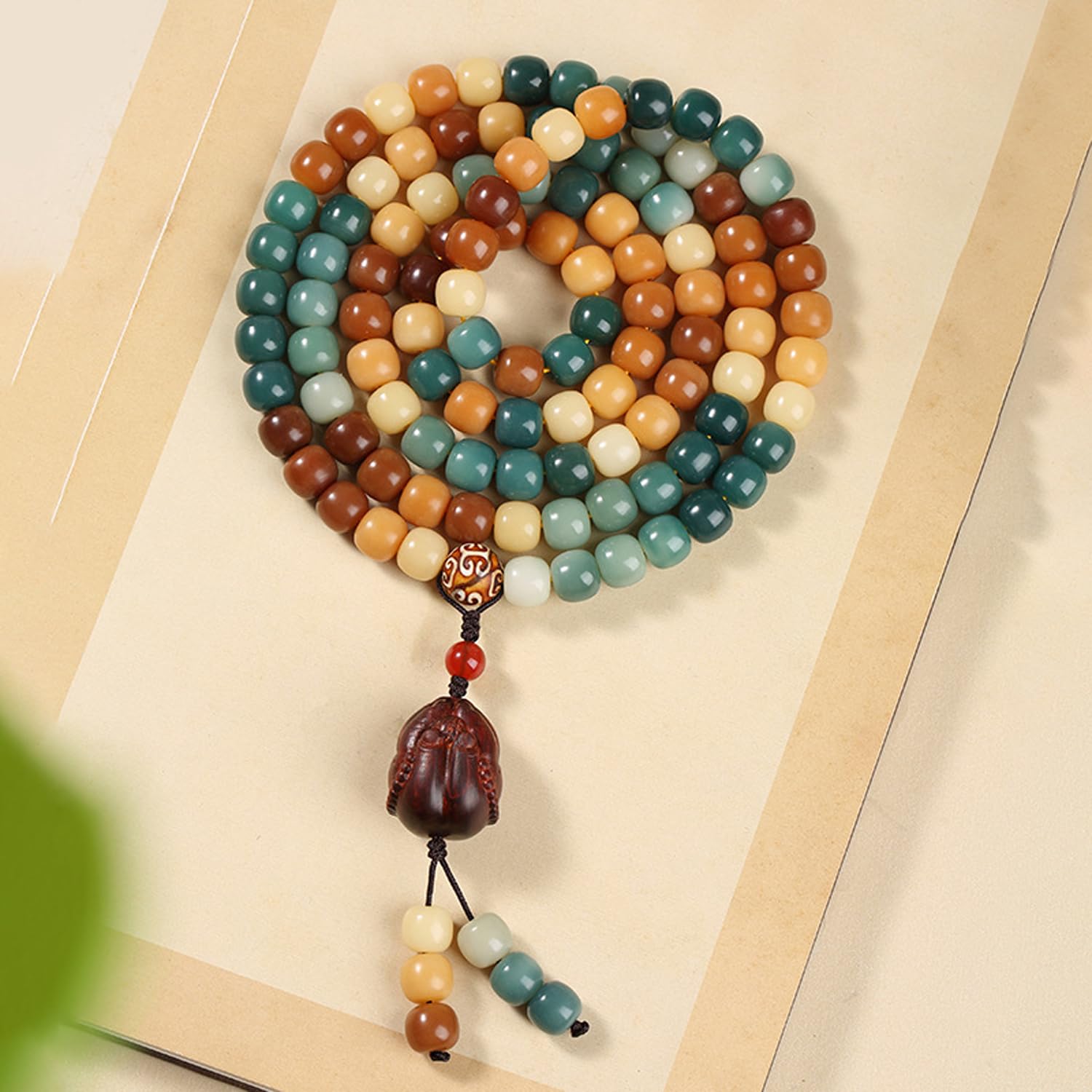 Pulsera de Cuentas Bodhi Naturales de 108 Cuentas Mala para Mujer, Collar de Cuentas de oración Budista con Manos en oración.