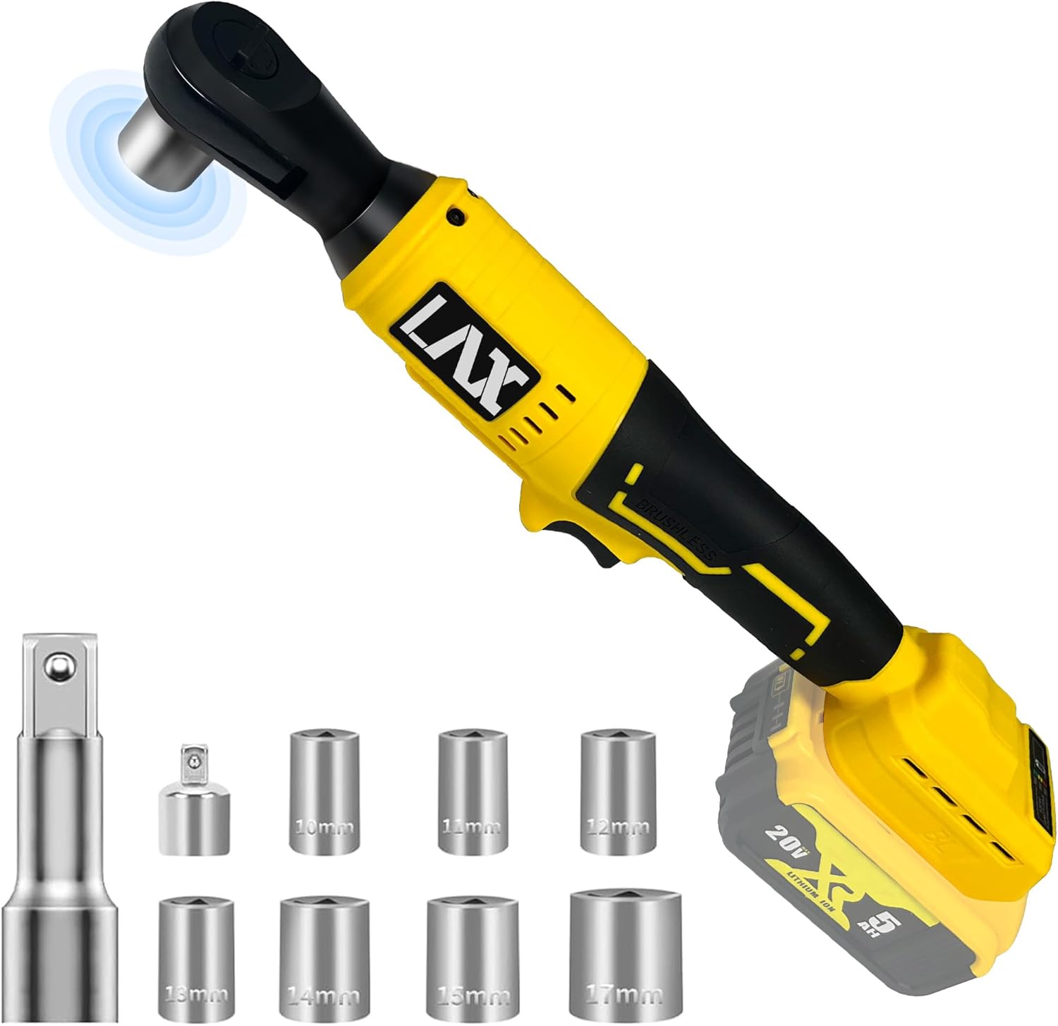 3/8" Brushless Ratchet Wrench Set for DEWALT 20V Max Battery, Electric Cordless Ratchet, 1/4" Adapter, 3" Extension Bar & 7 Sockets (Battery not include)
