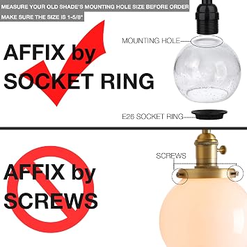 Glass Lamp Shade Replacement Globe & Cover for Lighting Fixture, 5.9 Diameter, 1-5/8 inch Fitter, 2 Pack Clear Seeded Bubble Globe Lamp Shade