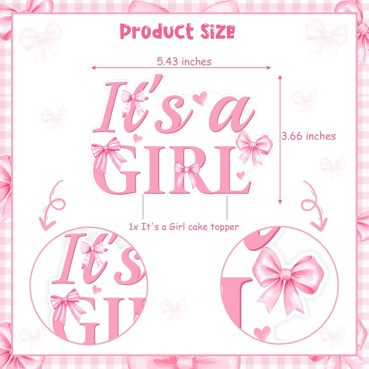 Pink Bow Baby Shower Cake Topper Pink Bow Baby Shower Decorations BowTie It's A Girl Party Decorations BowKnot Party Cake Decoration Bowknot Themed Decoration for Girls