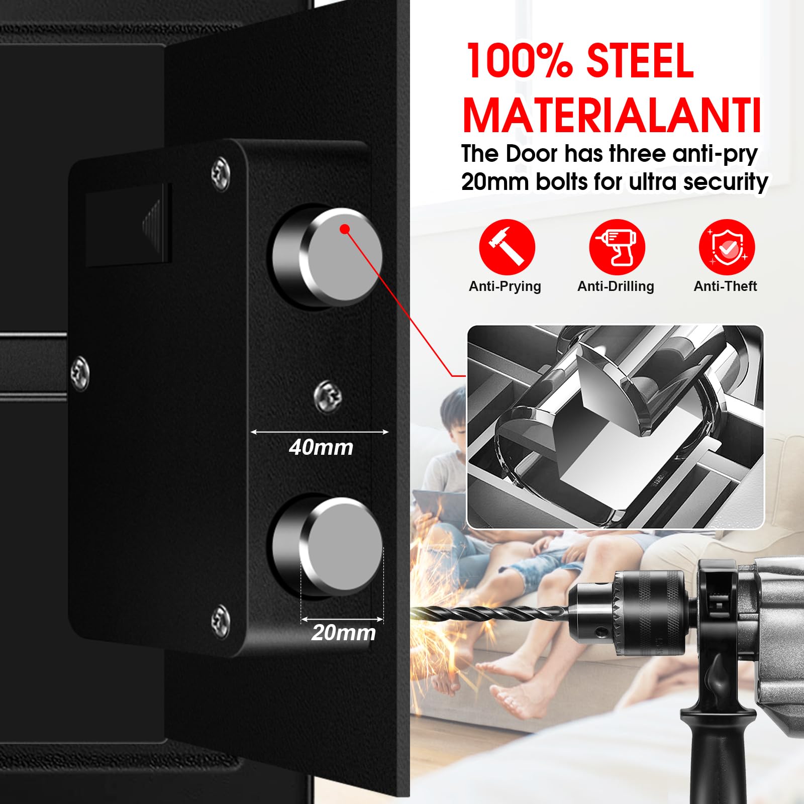 1.6 Cuft Home Safes Feuer- und Wasserdicht, Anti-Diebstahl Feuerfeste Safe Box mit Digitaler Tastatur, Ersatzschlüsseln und abnehmbarem Regal, Persönlicher Safe Box für Dokumente Geld Schusswaffe