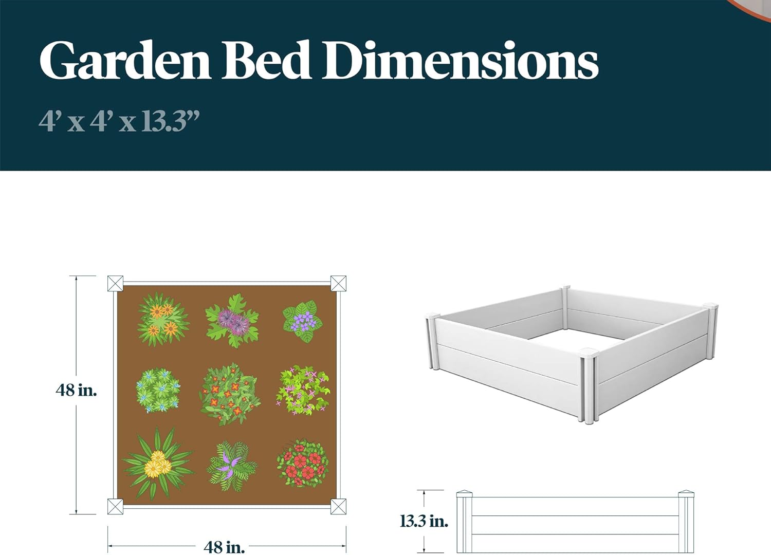 Raised Garden Bed | 4 ft. x 4 ft. | Planter Box for Growing Vegetables, Flowers, Herbs, and DIY Gardening | Durable Vinyl Garden Box, Gray