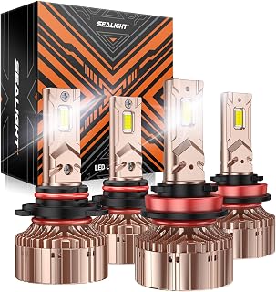 SEALIGHT X6S 9005/HB3 H11/H9/H8 Bulbs Combo 900% Ultra-Bright, 60000+ Hrs HB3 H9 Lighting with Cooling Fan, Easy Plug and Play, Pack of 4