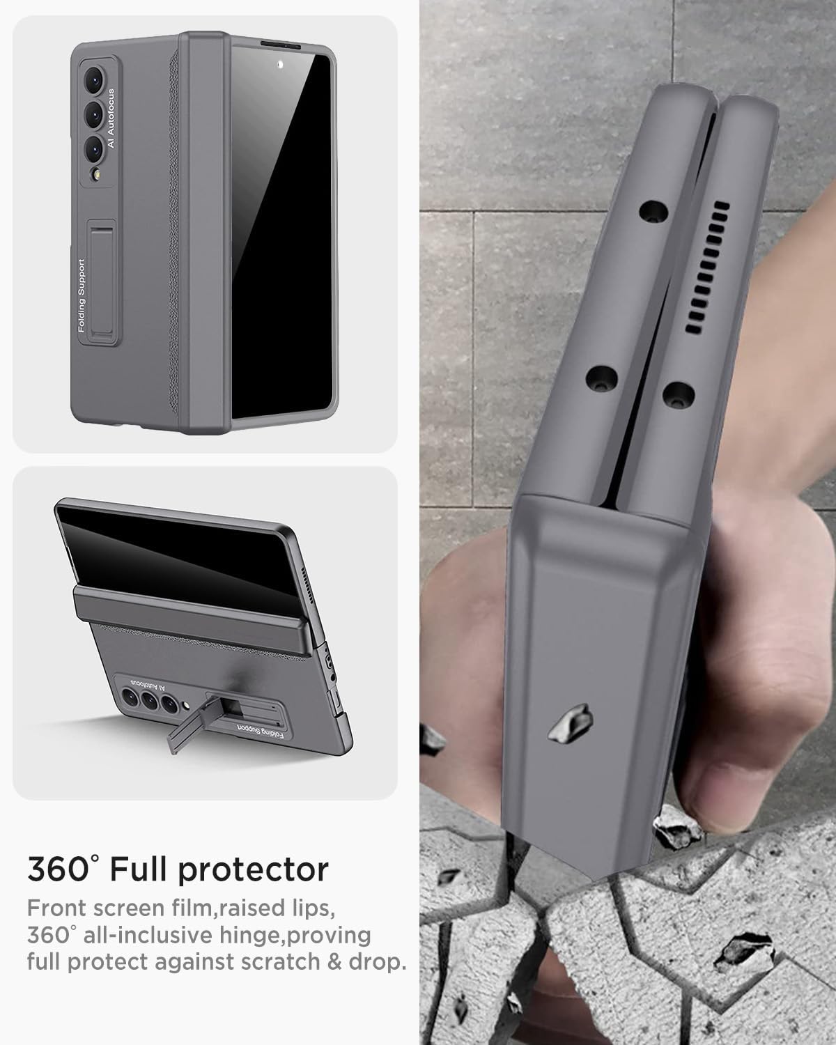 Miimall for Samsung Galaxy Z Fold 4 Case with Privacy Screen Protector, Built-in Convenient Adjustable Kickstand & Magnetic Hinge Protection All-Inclusive Protective Case for Galaxy Z Fold 4 5G(Grey)
