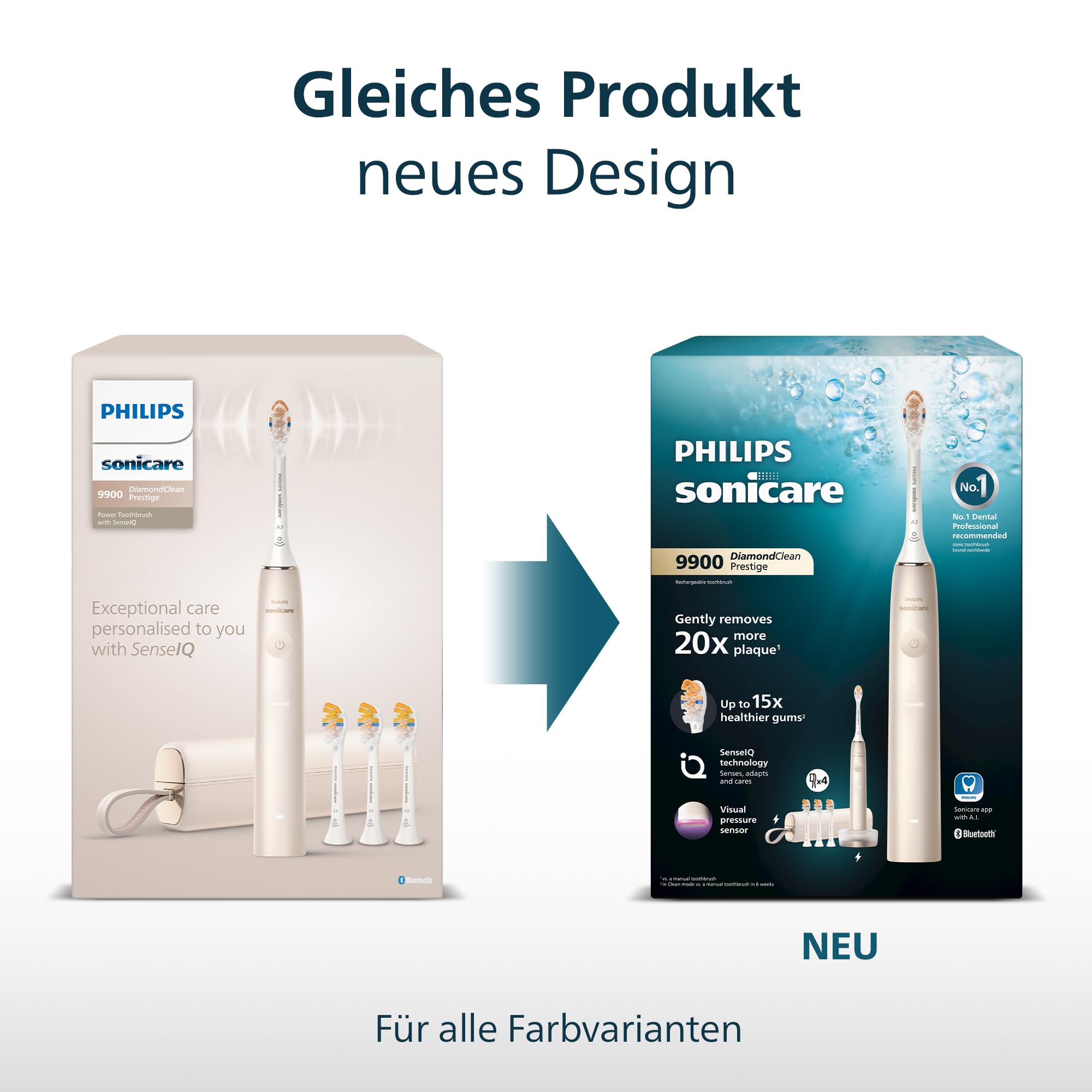 Philips Sonicare DiamondClean Prestige 9900 elektrische Zahnbürste - Schallzahnbürste mit SenseIQ, A3 Premium-All-in-One-Bürstenkopf und Ladeetui in Mitternachtsblau (Modell HX9992/12)