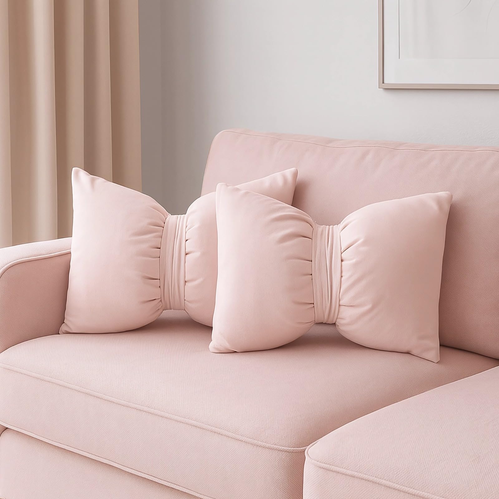 2 bonitos cojines de apoyo de coqueta, almohadas de lazo, almohadas decorativas de terciopelo de 17.7 x 11.8 pulgadas, almohadas lavables en forma de lazo para cama, sofá, silla, coche