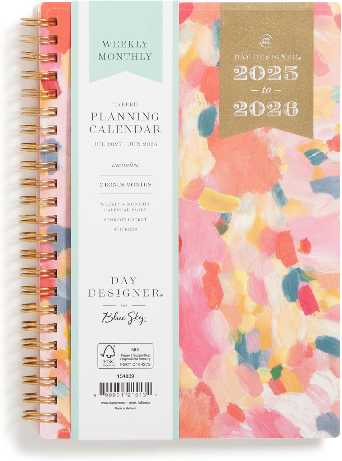 Blue Sky Day Designer 2025-2026 Weekly and Monthly Academic Year Planner Calendar, July 2025 – June 2026, 5″ x 8″, Flexible Cover, Wirebound, Storage Pocket, Includes Stickers, Sunset