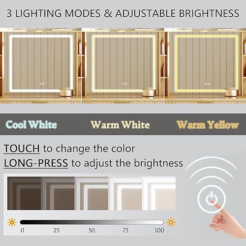 Miniatura 9 de Tocador grande de 51.2 pulgadas, moderno escritorio de maquillaje acanalado con espejo y luces, tocador superior de cristal con 3 cajones y 2