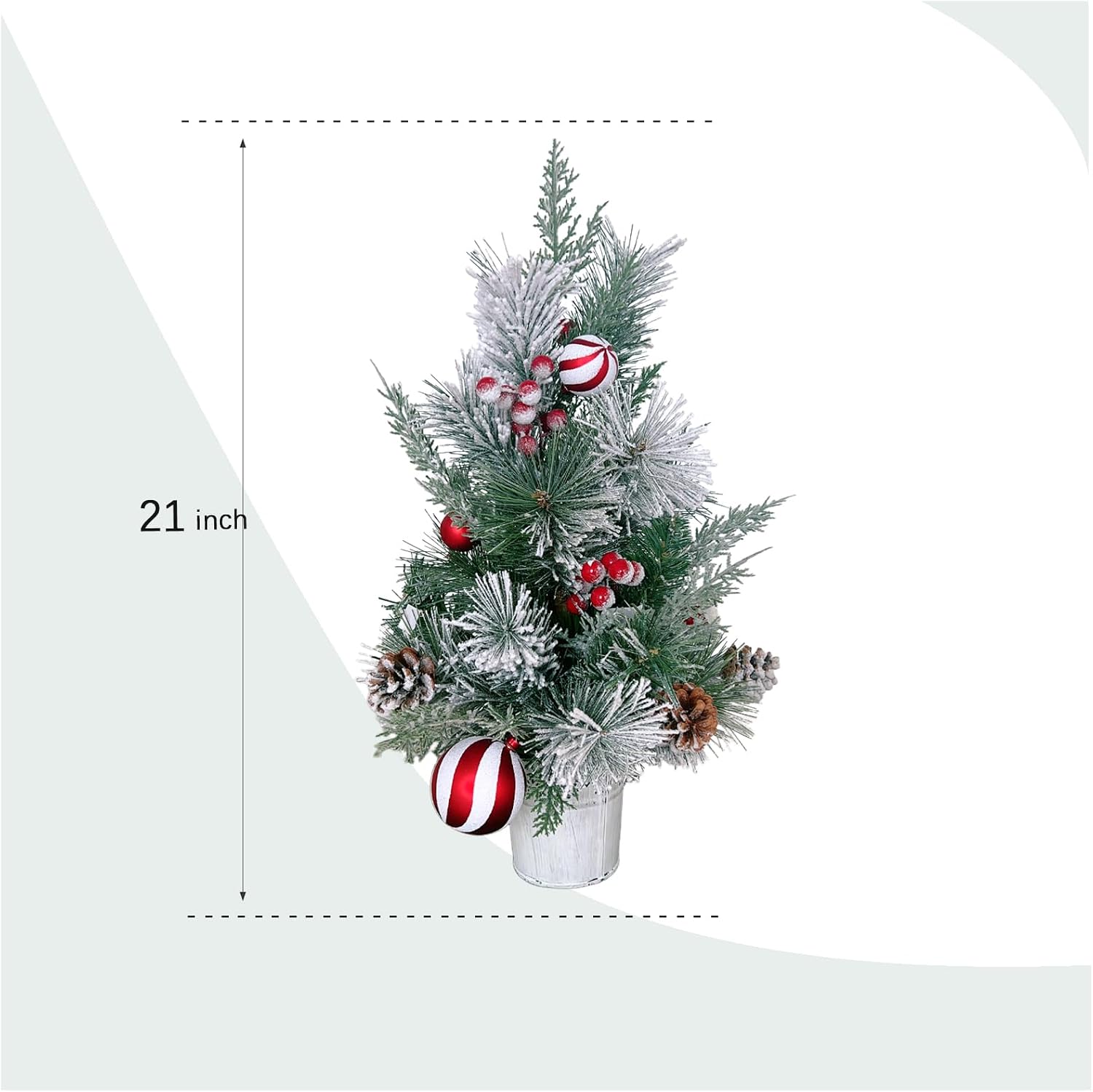 Tabletop Christmas Tree with Snow and Red White Balls for Home Decoration, Small Xmas Desk Tree for Indoor Outdoor, Red Berries Pinecone Small Tree