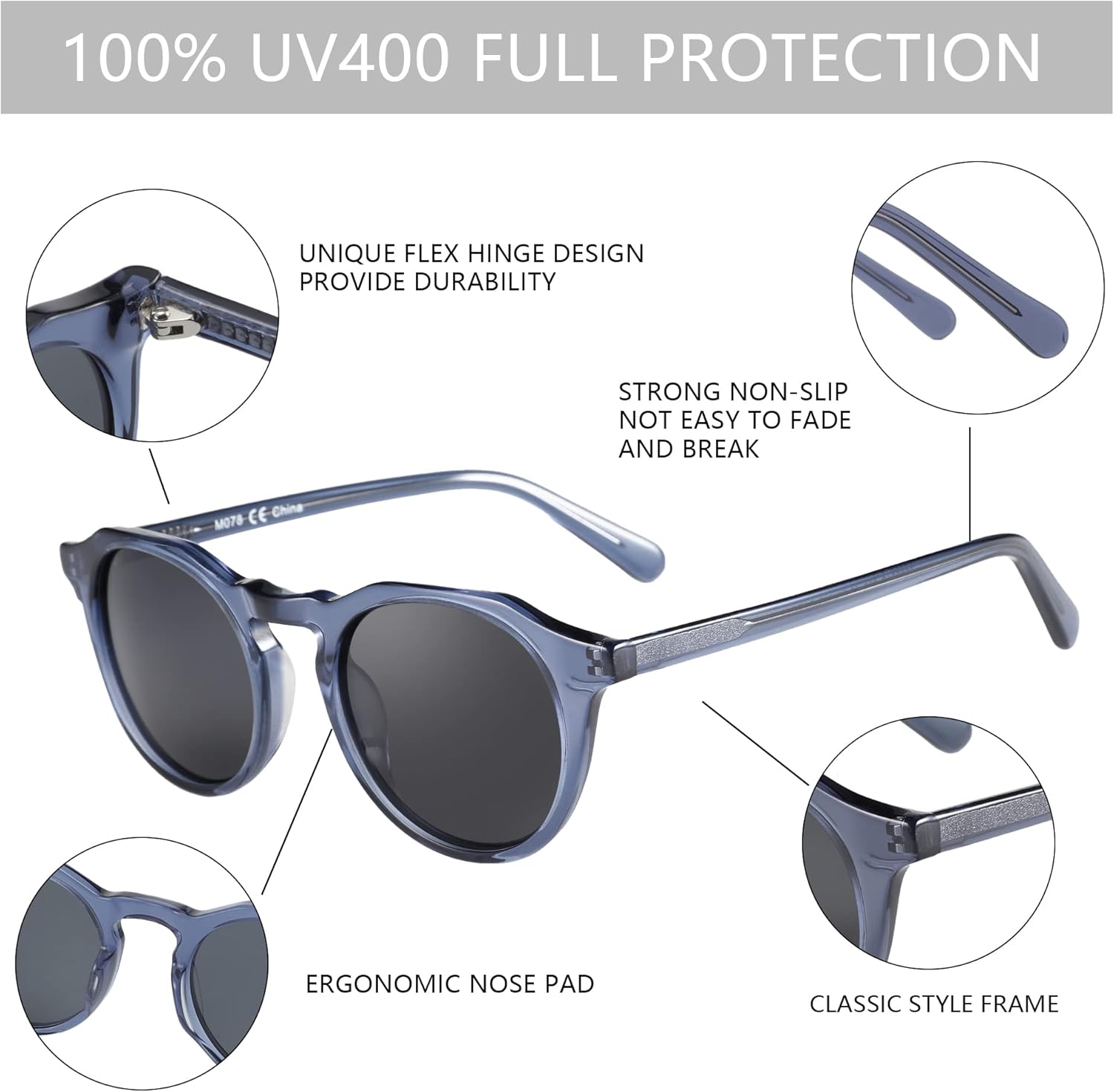 ZENOTTIC Vintage Round Polarized Sunglasses for Men Women UV400 Protection