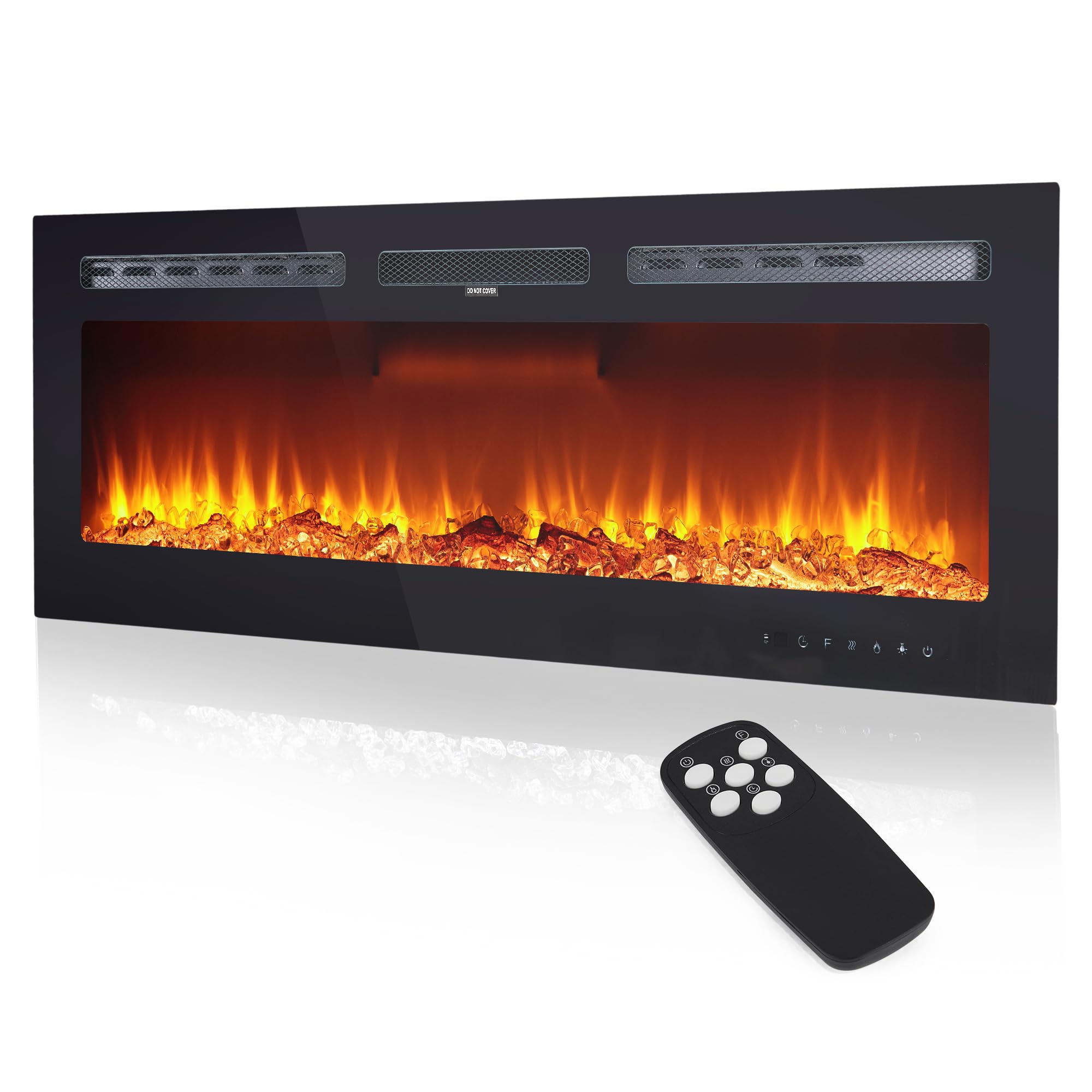 50inch Recessed Electric Fireplace with Remote Control, Electric Fireplace Wall Mounted, Low Noise Wall Fireplace Heater with Timer, Touch Screen, Adjustable Flame Color and Brightness, 750/1500W