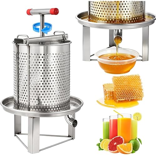 Honey Press Machine, Honey Extractor Beekeeping Machine with Curved Hook Stainless Steel Household Manual Honeys Press Extractor Beekeeping Tool for Wine Honeys and Juice Making