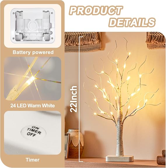 EAMBRITE Lighted Birch Tree with Led Lights, White Christmas Tree 2Pack
