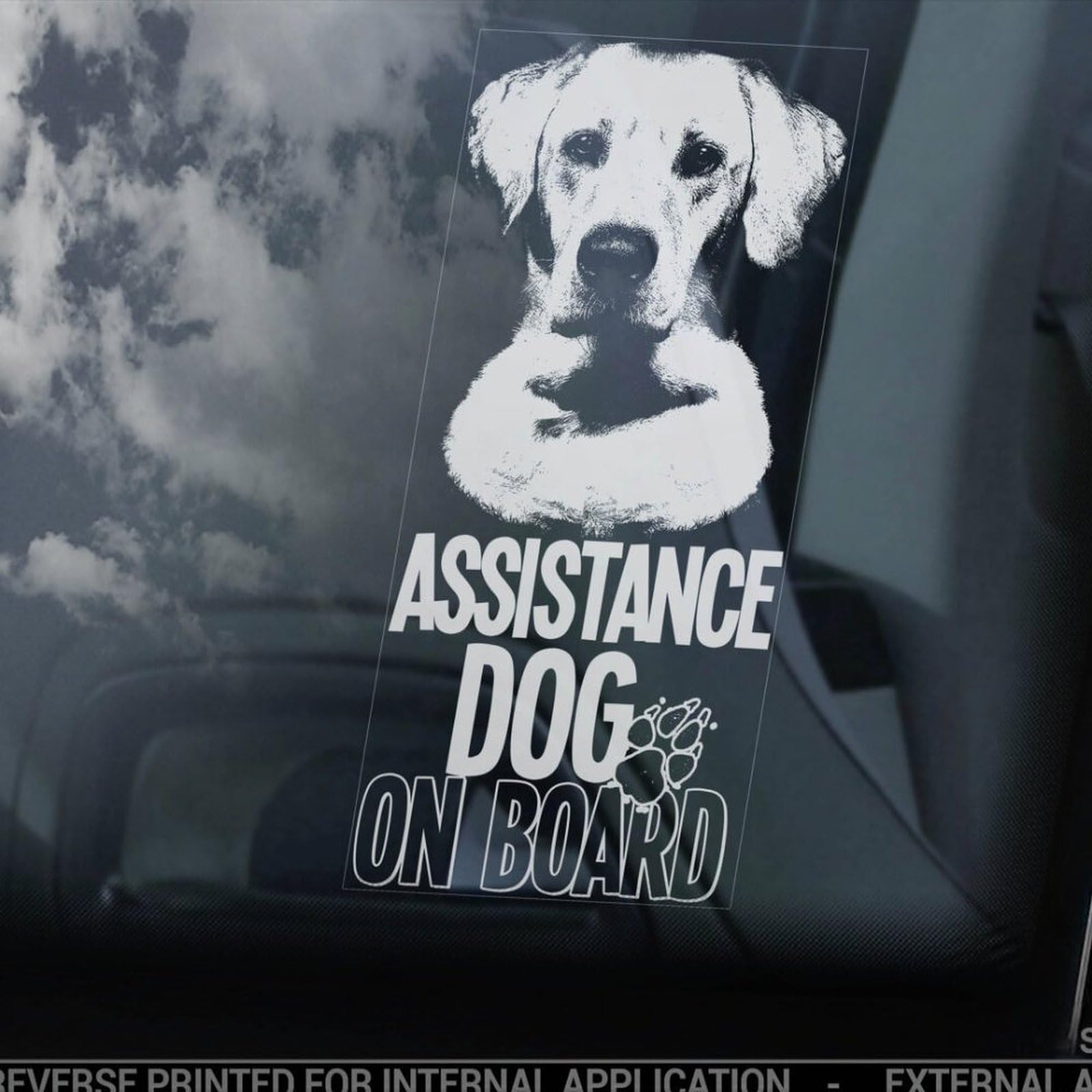 Madcolitote Assistance Dog on Board Car Window Sticker Labrador Dog Sign Decal Gift Vinyl Die Cut Decals Funny Bumper Stickers Animal Pet Gift