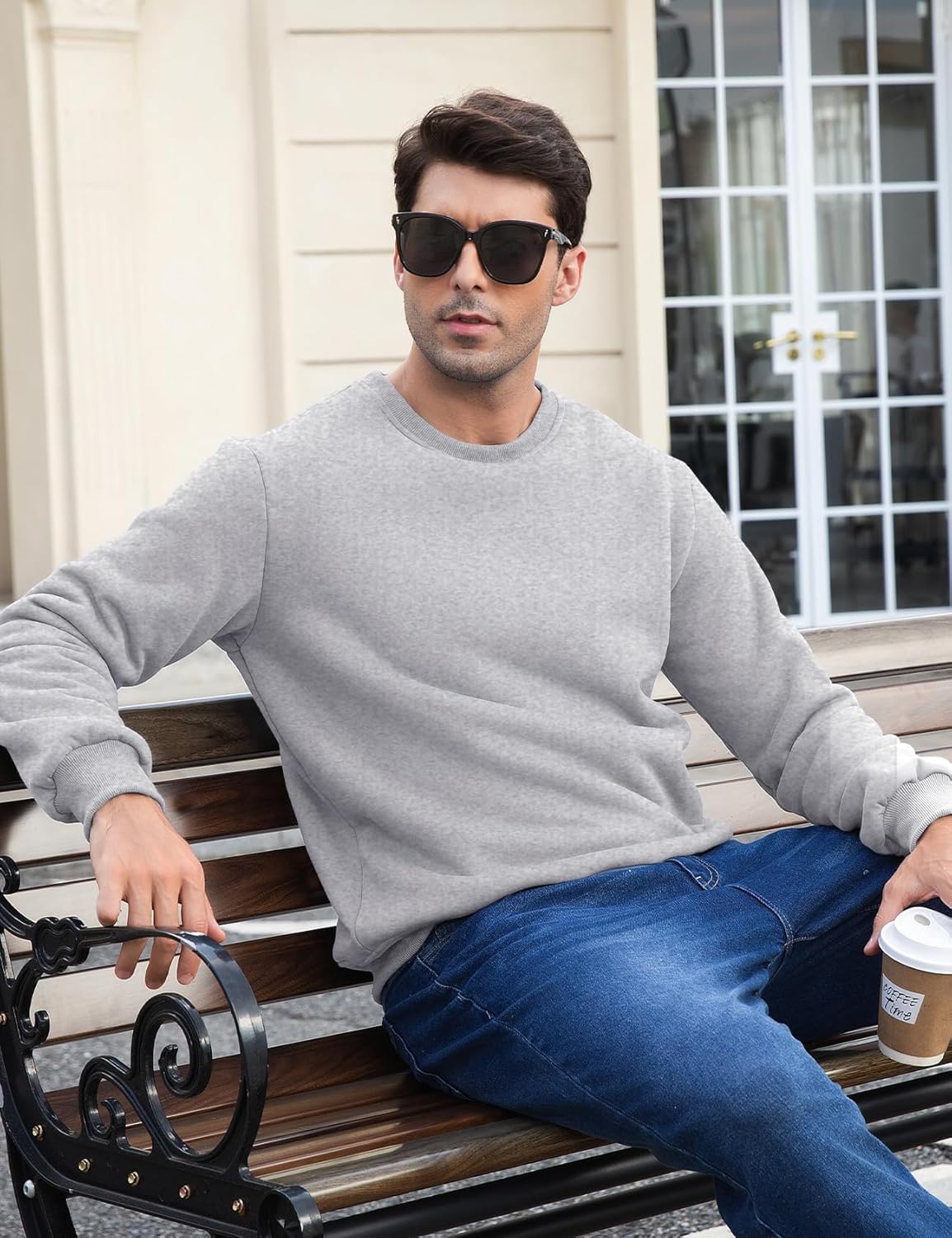 Flygo Men's Sherpa Lined Sweatshirts Fleece Pullover Top Cotton Crew Neck Sweatshirt Warm Sweater Winter Clothes - Image 3