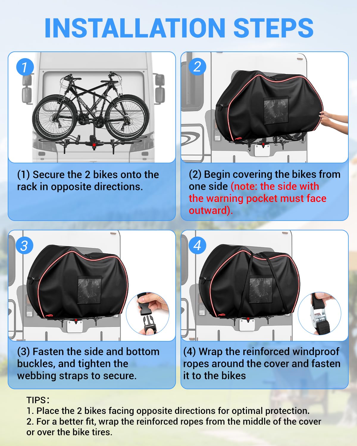 SUPAREE Housse de Protection 2 Velo Bache Velo Transport Housse pour Vélo Camping Car 420D Oxford Avec Poche pour Panneau d'avertissement Imperméable pour Voiture Voyages