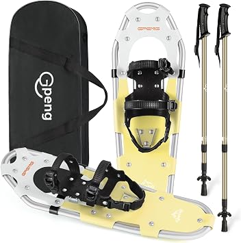 Gpeng Snowshoes for Men Women Youth Kids, Light Weight Aluminum Snow Shoes with Trekking Poles, Crampon Protector and Carrying Tote Bag Navy Blue, 21 inch
