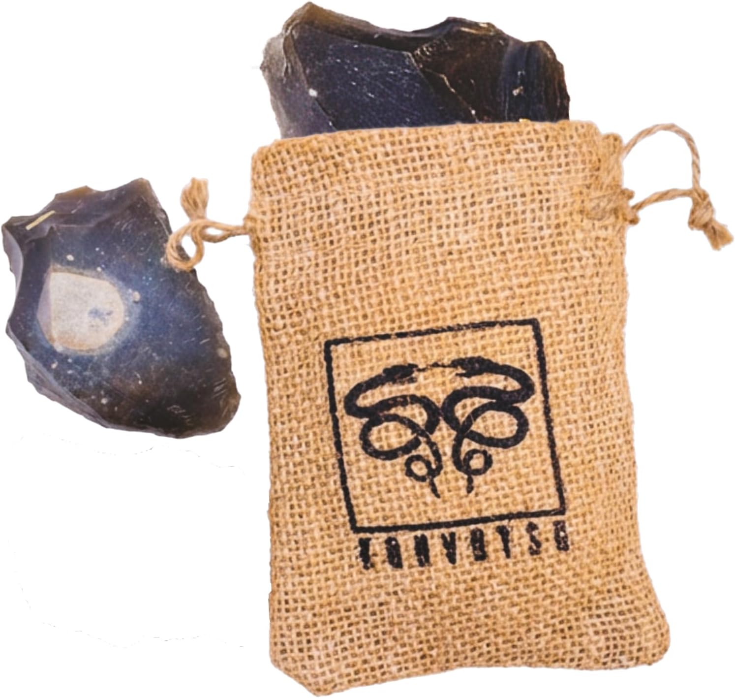 English Flint Fire Starter Kit – 2 Large Genuine UK Flint Stones & Emergency Jute Tinder Bag – Bushcraft Camping Flint and Steel Fire Starter Survival Kit