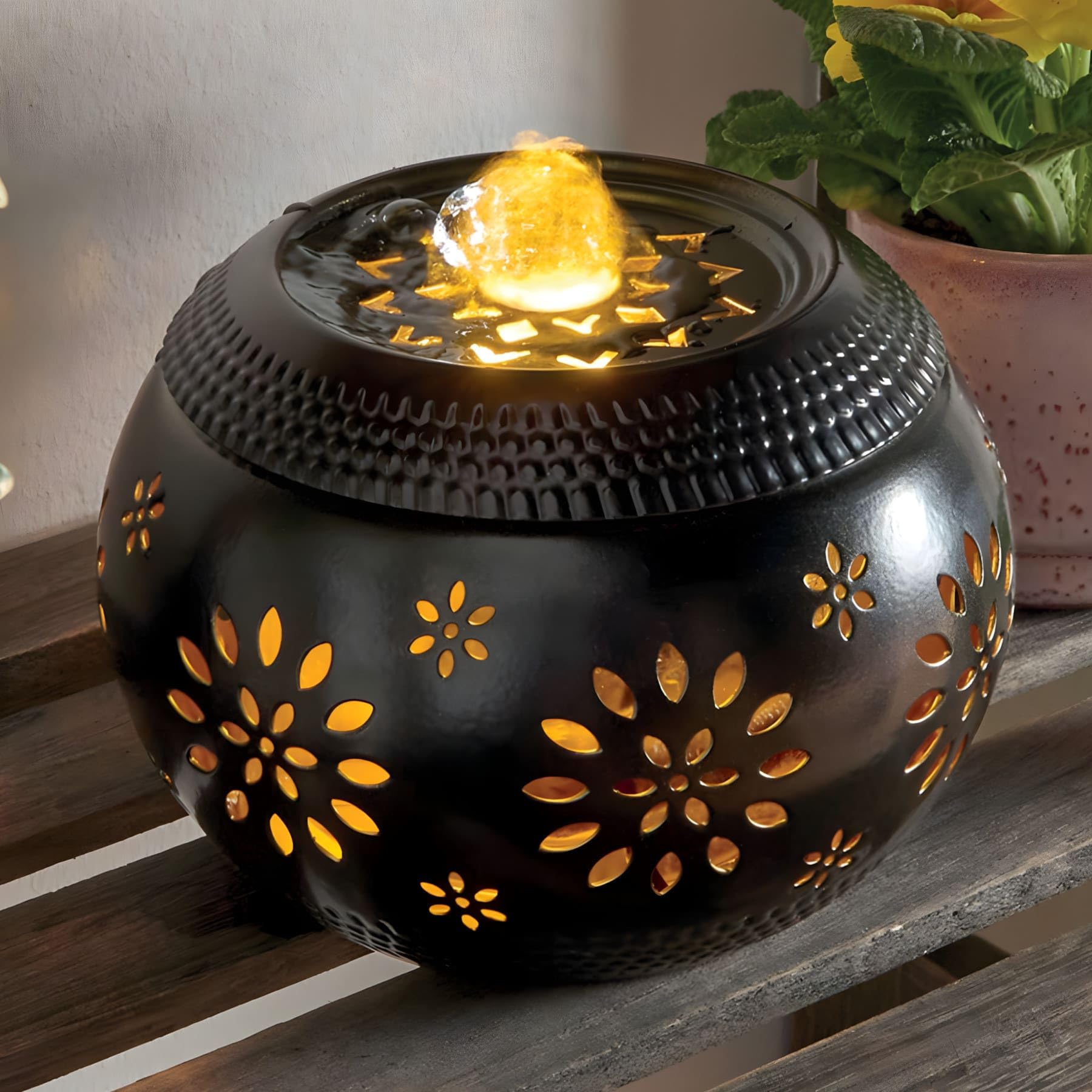 Fontaine de jardin d'extérieur LED métal Ø15cm décoration bassin terrasse