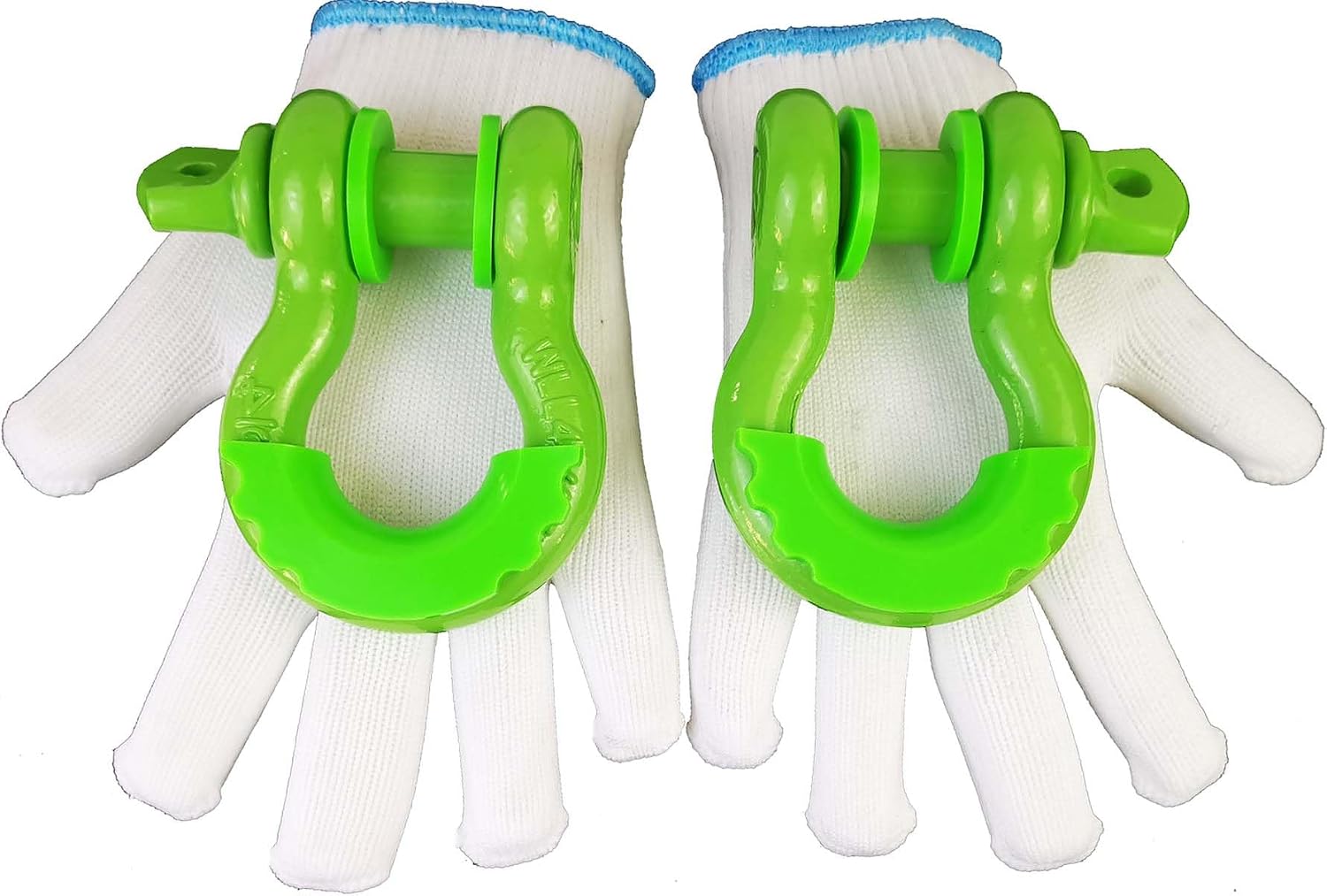 Shackles 3/4" D Ring Shackle with 7/8" Screw Pin 57000Ibs Break Strength D Ring Shackles with Shackle Isolator & Washers Kit with Gloves for Off Road Vehicle Recovery (Pack of 2) (Green Green)