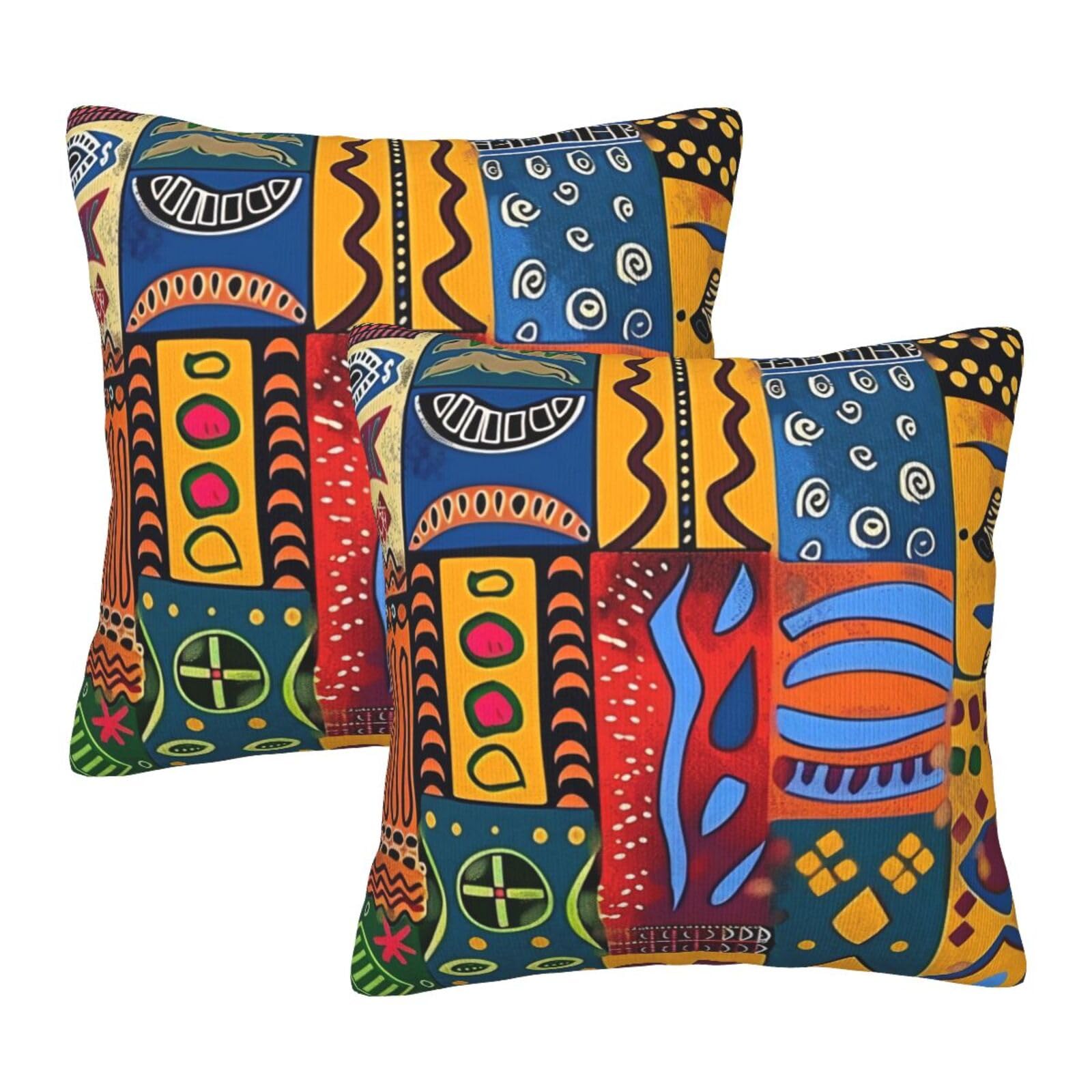 Wputy White African National Patterns Printed Furry Cushion Covers (Set Of 2), 50X50 Cm Throw Pillow Case With Modern Decoration Print Pillowcases For Sofa Bed Office Decor