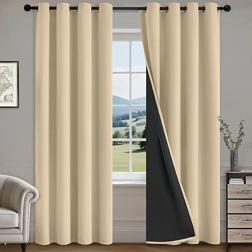 Miniatura 167 de COSVIYA Cortinas 100% opacas para dormitorio con forro negro, bloqueo de luz completa, aislamiento térmico y ojales, tratamiento de ventana de 54
