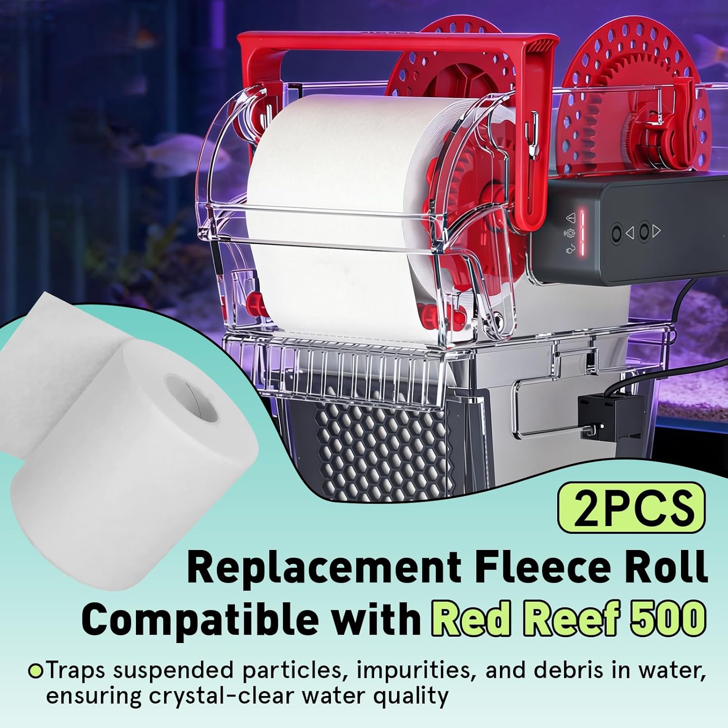 2Pcs 92' 4.45" High Replacement Fleece Roll Compatible with Red Reef 500, High-Efficiency Filtration, Perfect for Reef Aquariums, Effortless to Install & Use