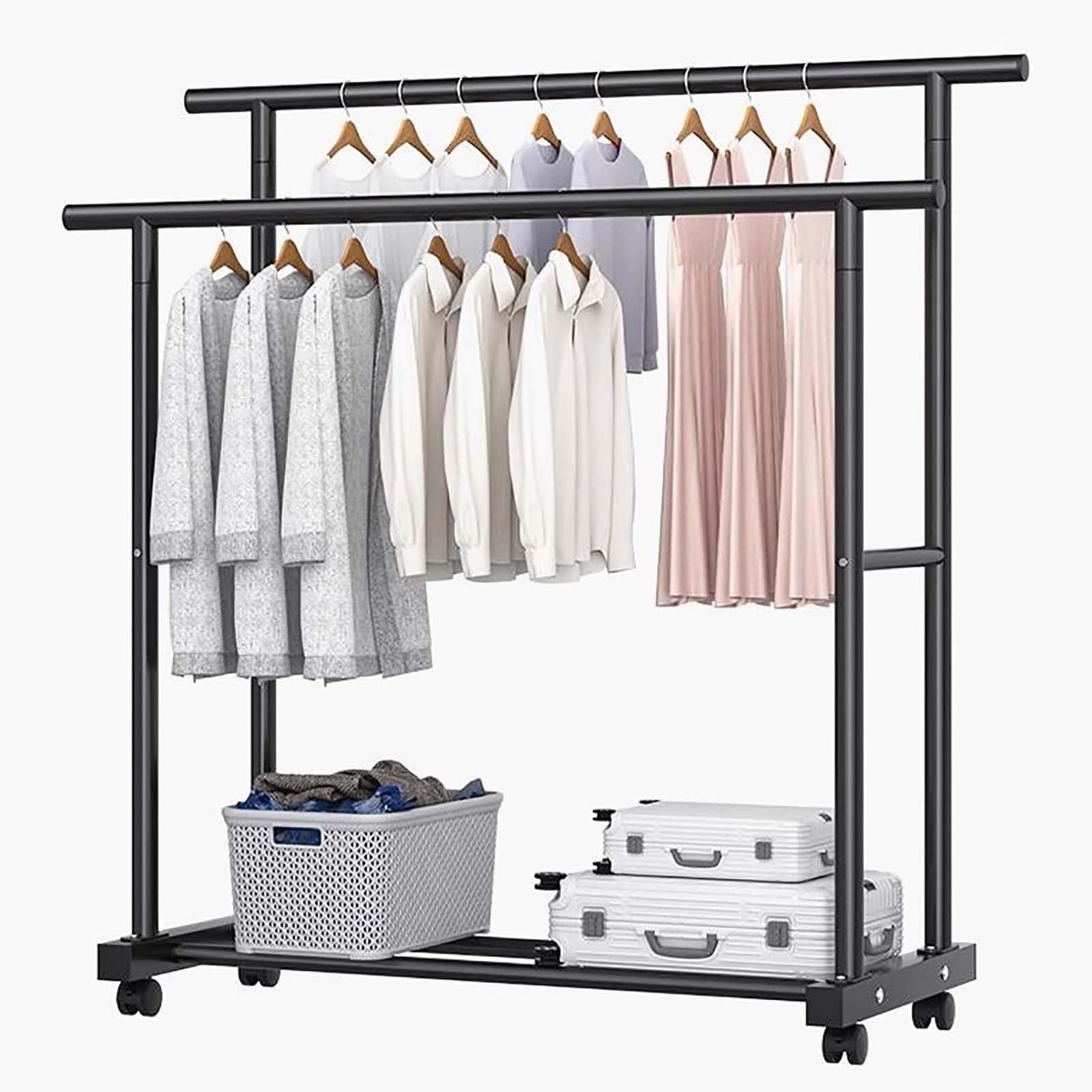 Portant à vêtements double tige pour optimiser les petits espaces