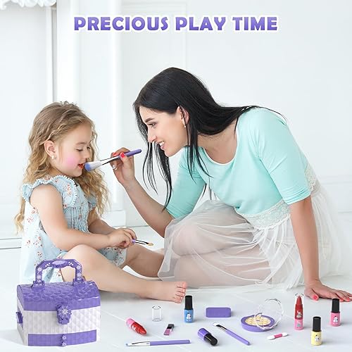 Miniatura 17 de GirlsHome Juego de maquillaje para niños para niña, 56 piezas, cosméticos reales lavables, juguetes congelados no tóxicos, kit de maquillaje