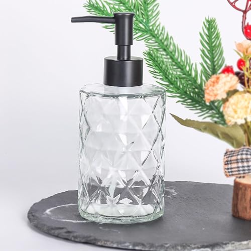 Miniatura 4 de Dispensador de jabón de vidrio naranja con bomba dorada, paquete de 2 dispensadores de jabón para encimera de baño de 12 onzas, dispensador de jabón