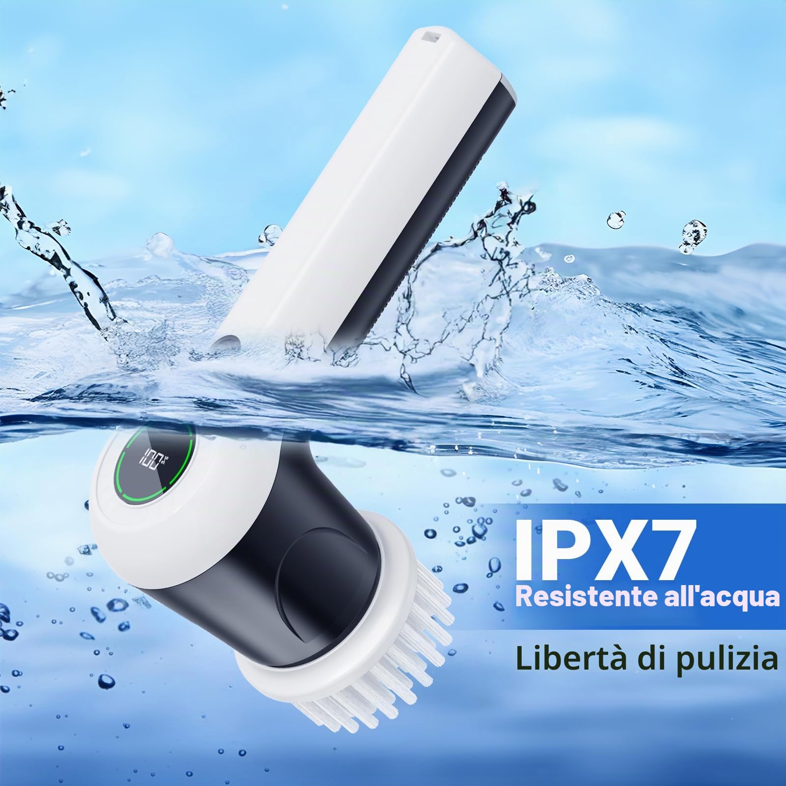 Detergente elettrico, pulitore rotativo con indicatore di livello della batteria, lavatrice elettrica a 2 velocità, pulizia con 6 testine sostituibili, spazzola elettrica per pulizia