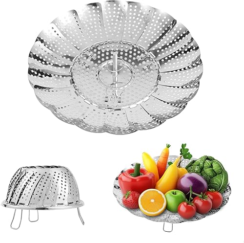 Cesta de vapor para verduras, cesta de vapor plegable de acero inoxidable para cocinar, verduras, pescado, pasta, huevos, se adapta a ollas de