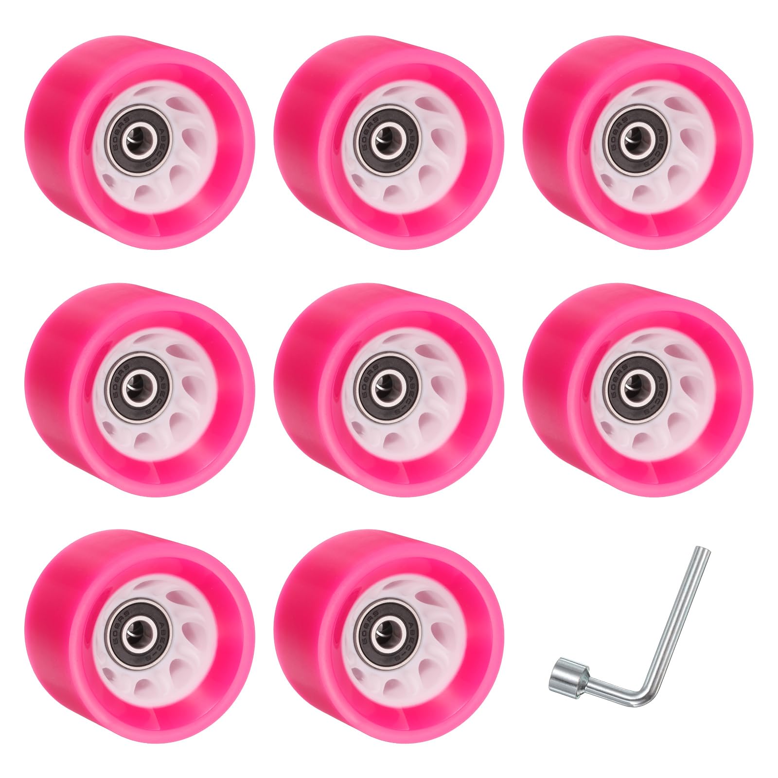 YELARXI 8Pack Quad Roller Skate Wheels with Bearings, 58mmx39mm, Pink White