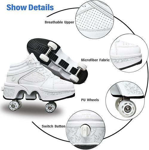 Miniatura 6 de Zapatos de patinaje para mujer, cuatro rondas, zapatos de patines de ruedas para niños que se convierten en patines de ruedas, zapatos ligeros al
