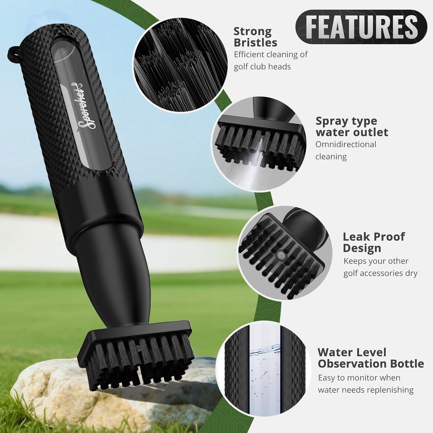 Pro 3rd Gen Golf Club Spray Cleaner Brush, Adopts a Leak Proof Design, Equipped with a Multi Functional Telescopic Clamp and a Press Type Water Bottle, Premium Golf Accessories for Men - Image 2