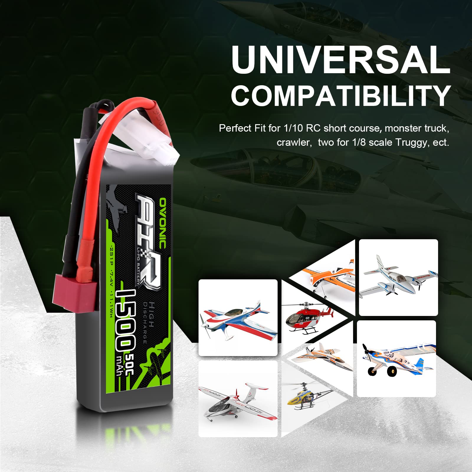 OVONIC 2S Lipo Bateria 7,4V 50C 1500mAh JST do RC Model