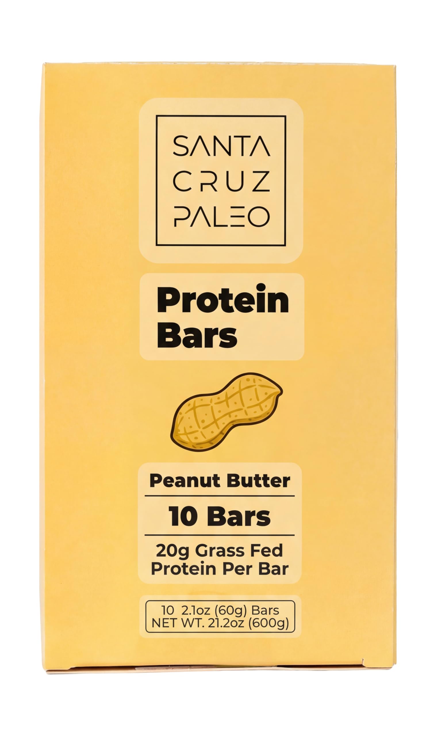 Santa Cruz Paleo Protein Bar – 20g Grass-Fed Whey & Collagen Protein – Wildflower Honey Sweetened, No Seed Oils, High Protein Snack Bar (Peanut Butter Flavor, Pack of 10)
