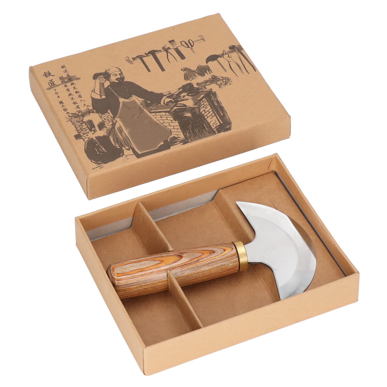 Cuchillo de corte de cuero pulido fino fácil de controlar, cuchillo de cuero semicircular, cortador de cuero con mango de madera, cuchillo de trabajo de cuero para corte de cuero