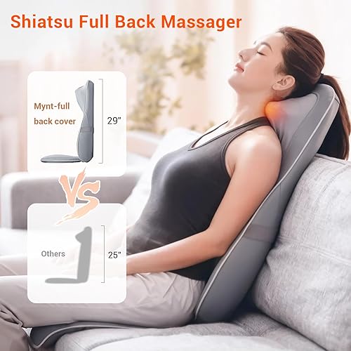 Miniatura 5 de Mynt Shiatsu Masajeador de cuello y espalda con calor, masajeador de espalda completa 3D para aliviar el dolor de tejido profundo, masajeador de