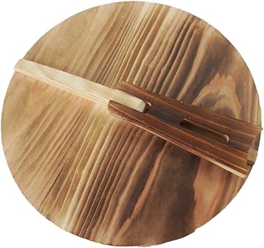 Wooden Wok Lid Round Ergonomic Handle Pan Cover Pot Lid for Skillet Asian Cooking Frying- Dia 36cm