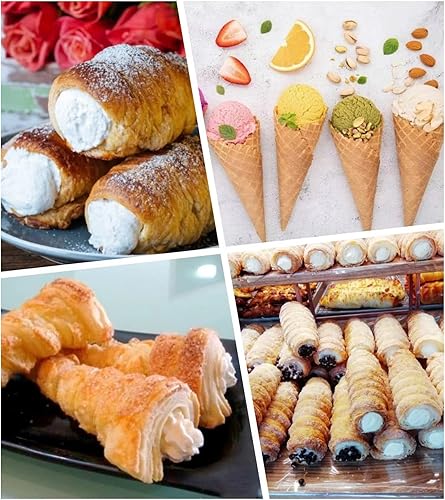Miniatura 47 de Juego de 30 moldes de cuernos de crema, grandes de acero inoxidable Canolis Forms Cannoli Kit para hornear canolis, cáscara de croissant, postre