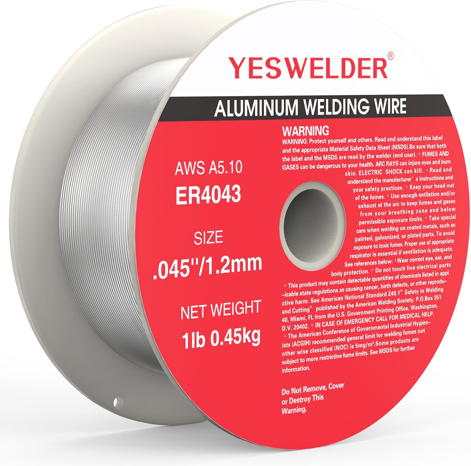 YESWELDER Silicon Aluminum Welding Wire, ER4043 .045-Inch Diameter 1-Pound, Strong ABS Plastic Spool MIG Wire