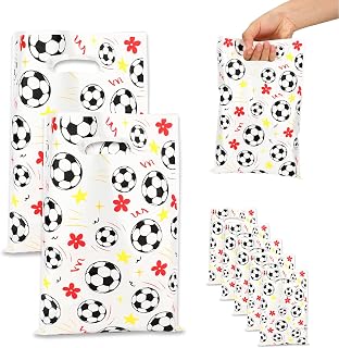 Fukaisu 축구 선물 가방 50개, 25x17cm/9.84x6.69인치 축구 파티 선물 가방 스포츠 이벤트 축구 축구 테마 생일 파티용