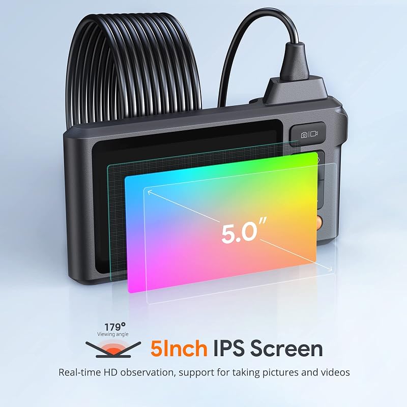 DEPSTECH Ipari Endoszkóp Kamera 5" IPS Kijelzővel - 1080P Felbontás, IP68 Vízálló, 5m Kábel, Cső és Fal Vizsgálathoz