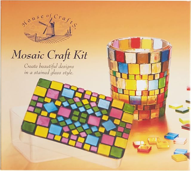 House HC480 Kit Hobby Craft Starter Set, Unique, Gift Idea, Multi, Trinket Box, Glass, Mosaic Pieces, PVA, Grout