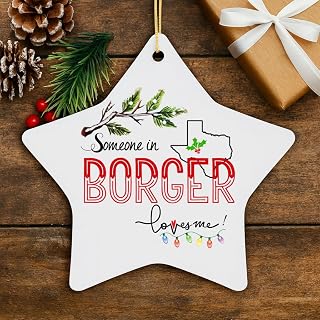 Christmas Ornament Tree 2025 Someone in Borger Texas Loves Me Holiday Hanging Decoration for Long Distance Family and Present Souvenir Keepsake Star Ornament 3.25 inches White