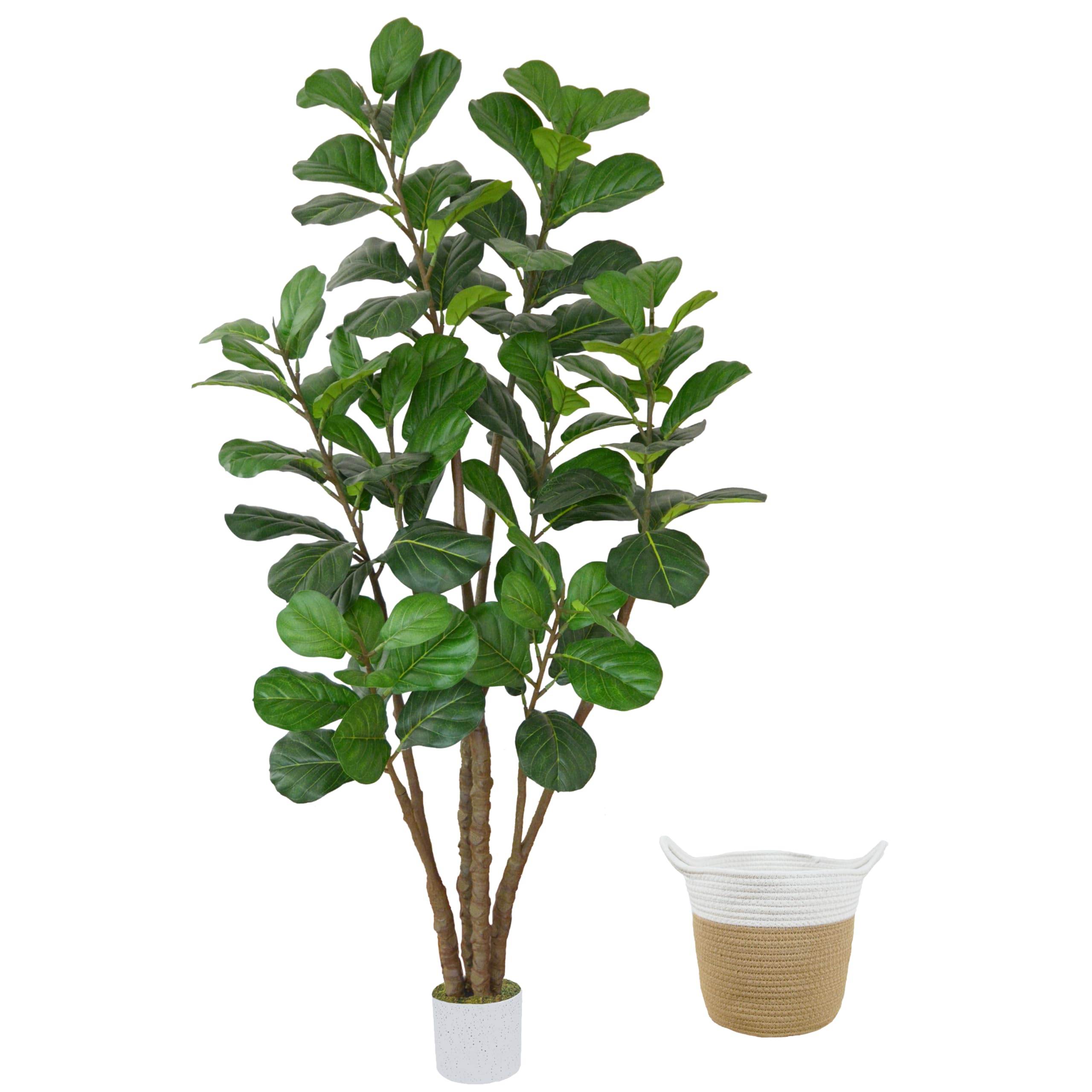 Warmplants Artificial Fiddle Leaf Fig Tree, 6ft Tall Fake Fiddle Leaves Plant with Woven Basket, Faux Ficus Lyrata Tree for Indoor Outdoor House Office Living Room Décor